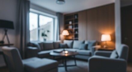 Abstract Blur Modern Living Room Interior Design with Cozy Atmosphere for background
