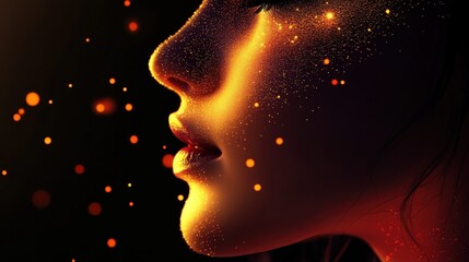 Digital face profile with glowing dots