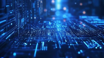 Obraz premium Abstract blue tech background with digital waves cyber quantum computing and electronic global intelligence