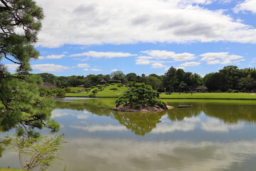 日本庭園にある池と木々