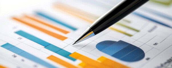 Pen Pointing at Business Data Charts