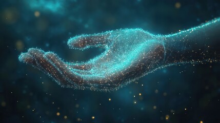 Abstract glowing hand offering help, care, or support.