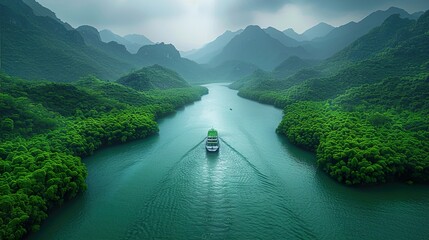A river cutting through a dense forest with soft sunlight in 4K  HD 8K wallpaper Photographic Image