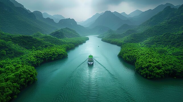 A river cutting through a dense forest with soft sunlight in 4K  HD 8K wallpaper Photographic Image