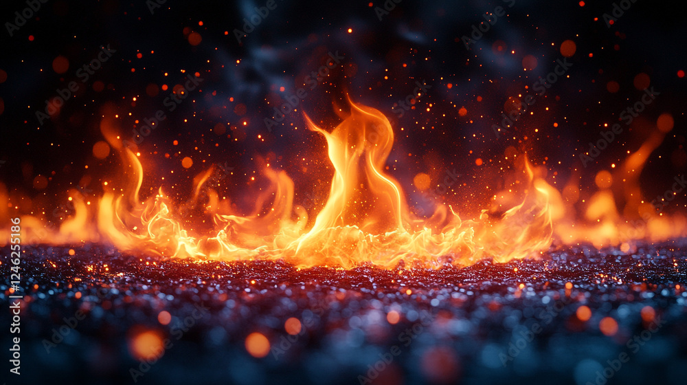 Canvas Prints Fiery Embers Burning Bright Intense Hot Fire Flames Inferno Dramatic Background red heat dark glow  