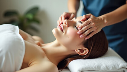 Gentle Facial Massage Techniques with Serene Relaxation in Clean Spa Environment
