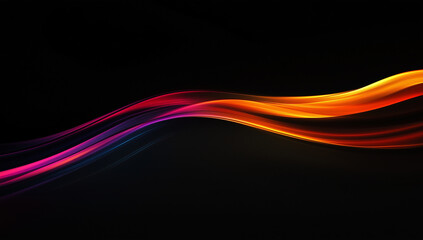 An abstract multicolored wave pattern flowing smoothly against a deep black background. The vibrant, fluid curves create a dynamic and futuristic visual, perfect for digital art, modern design