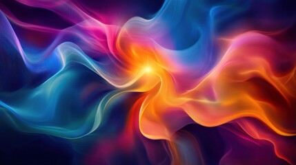 Obraz premium An abstract representation of AI decision-making, with colorful flowing data streams merging into a central glowing core