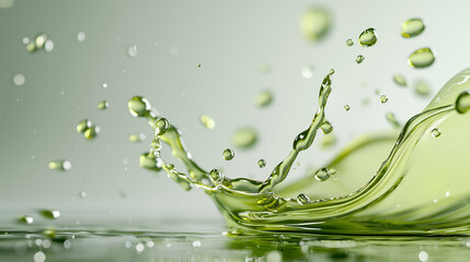 Fresh Green Olive Oil Splash on White Background