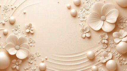 Fototapeta premium Beige floral background, pearls, swirls