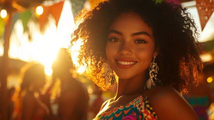 Vibrant Latin American Woman Dancing in Colorful Dress