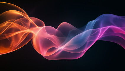 Obraz premium An abstract multicolored wave pattern flowing smoothly against a deep black background. The vibrant, fluid curves create a dynamic and futuristic visual, perfect for digital art, modern design