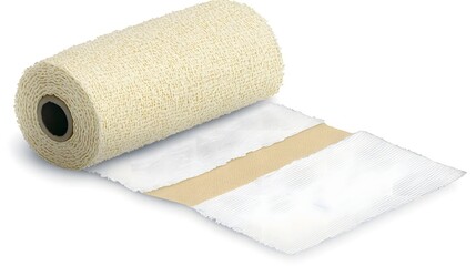 Fototapeta premium Beautifully rendered watercolor of a medical bandage roll or dressing isolated on a clean white background This graphic can be used for various healthcare medical first aid