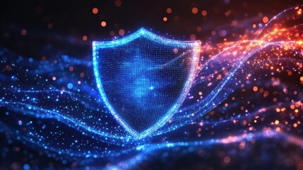 Obraz premium Digital Security Shield with Glowing Data Streams