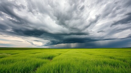 Obraz premium green field and blue sky