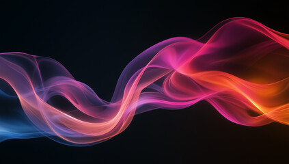 Obraz premium An abstract multicolored wave pattern flowing smoothly against a deep black background. The vibrant, fluid curves create a dynamic and futuristic visual, perfect for digital art, modern design