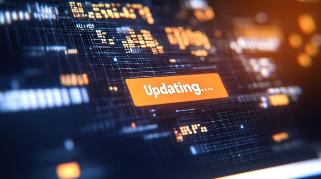 Software Update Progress Display on Digital Screen with Code and Loading Circle