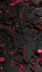 Obraz premium Dark sci-fi circuit board with glowing pink lights, ideal for tech backgrounds