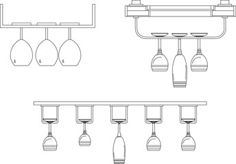 Vector illustration sketch design kitchen equipment accessories glasses for drinking in cafes and restaurants