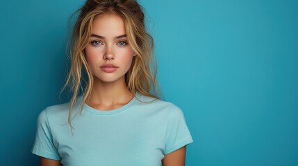 Fototapeta premium mock up t shirt beautiful young woman in white t shirt studio shot