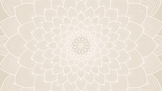 Round mandala on dreamy peach fuzz gradient background. Translucent mesh pattern in the form of a mandala. Mandala with floral patterns.Gradient background with round mandala.Vishal