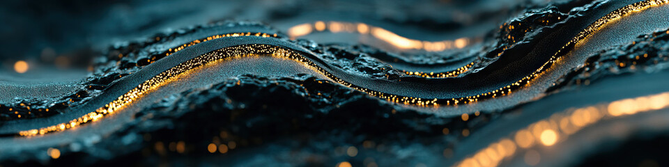 Fototapeta premium Abstract Rendering: Undulating Dark Surface with Luminous Particles