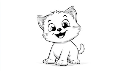 Cute black and white kitten line art for kids coloring