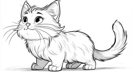 Obraz premium Black and white fluffy kitten with detailed fur for kids coloring