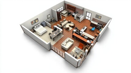 Obraz premium Modern two-bedroom apartment floor plan; open concept living.