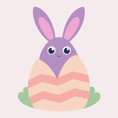 Obraz premium Playful Easter Bunny Peek-a-Boo Behind Giant Decorated Egg fun cute happy image 