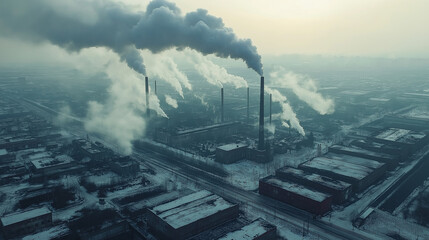 Industrial Complex in Winter, Pollution and Cold