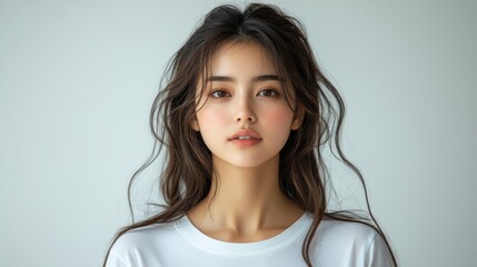 Fototapeta premium mock up t shirt young asian woman in white t shirt on white background