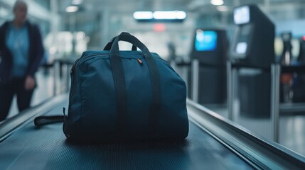 Obraz premium Close-up of a security checkpoint at an airport, featuring a metal detector and conveyor belt, illustrating travel safety and airport security procedures.