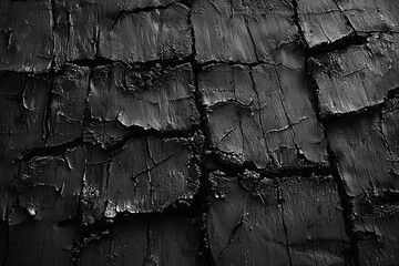 Textural depth of charred wood with ash residue and bold contrasts of black and gray