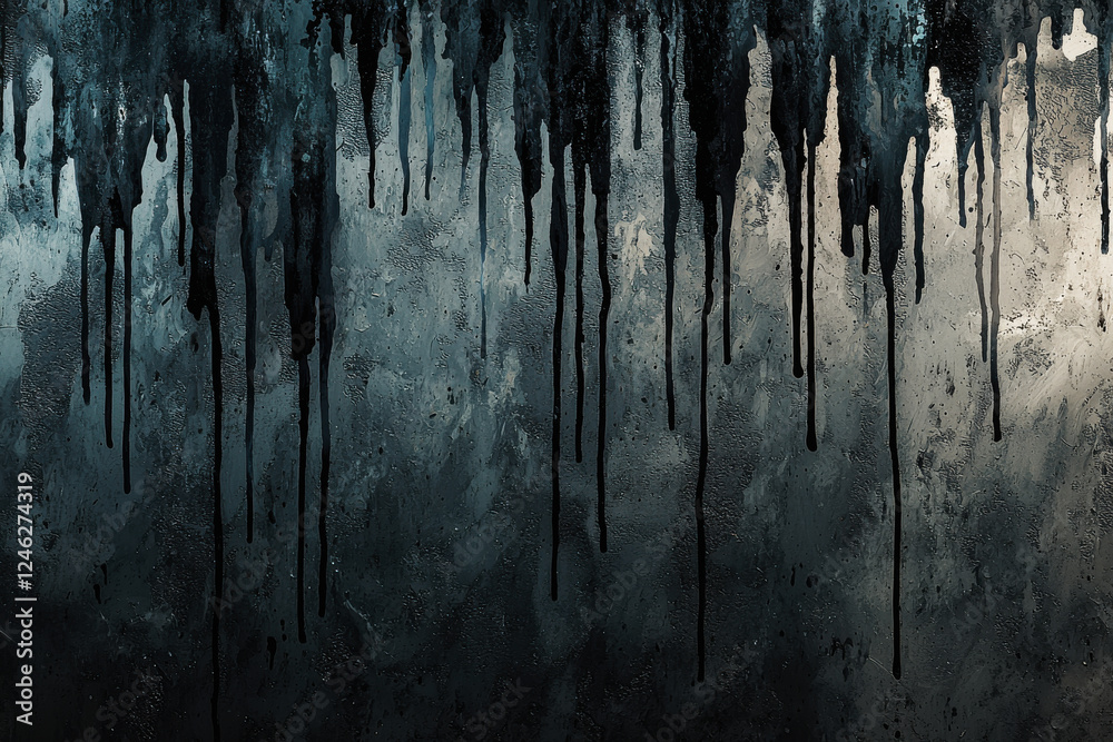Poster grungy abstract pattern with layers of dripping paint in muted tones and textured details