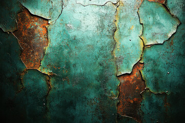 Obraz premium Grungy metal texture with rich teal and rust tones showcasing deep scratches and oxidation patterns for artistic background use