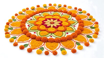 Marigold Flower rangoli Design for Diwali Festival , Indian Festival flower decoration