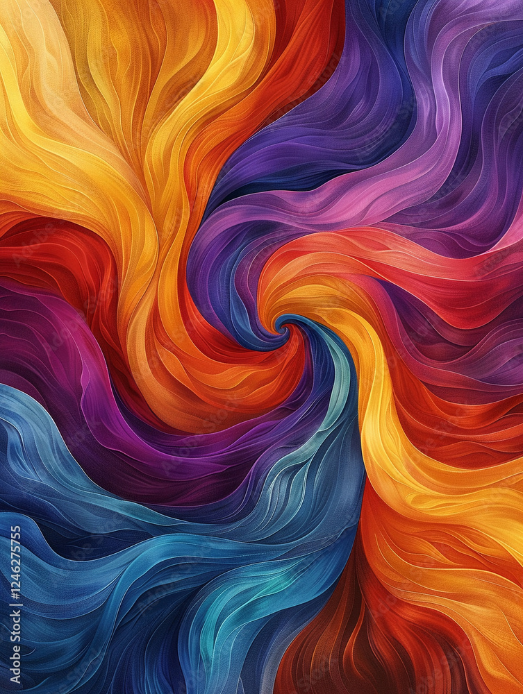 Poster captivating abstract swirls of acrylic paint create tapestry of fiery colors that dance and intertwi