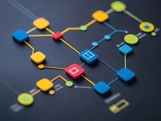 Abstract Network Diagram with Colorful Nodes and Interconnecting Lines