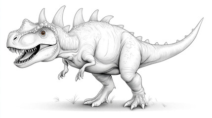 Black and white dinosaur with spiked armor ready for kids to color