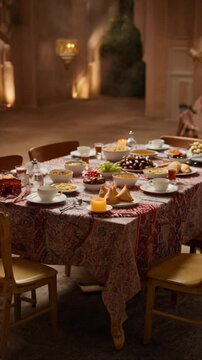 Ramadan Iftar Table Set in a Traditional Dining Room. Holy islamic ramadan month, laylatul qadr