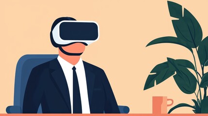 Obraz premium Virtual reality meeting, futuristic workspace, flat design illustration