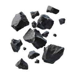Falling black rocks isolated on transparent background Remove png, Clipping Path, pen tool