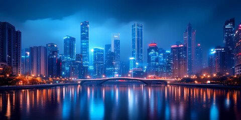 Fototapeta premium Night city buildings