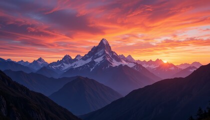 Breathtaking mountain peak at sunrise with vibrant sky