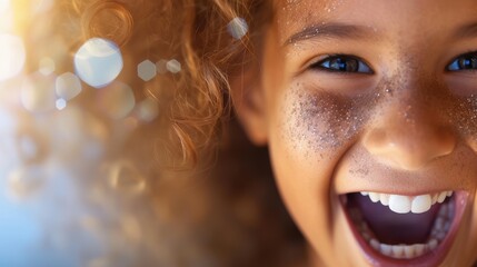 Close up portrait of a smiling girl with glitter on her face