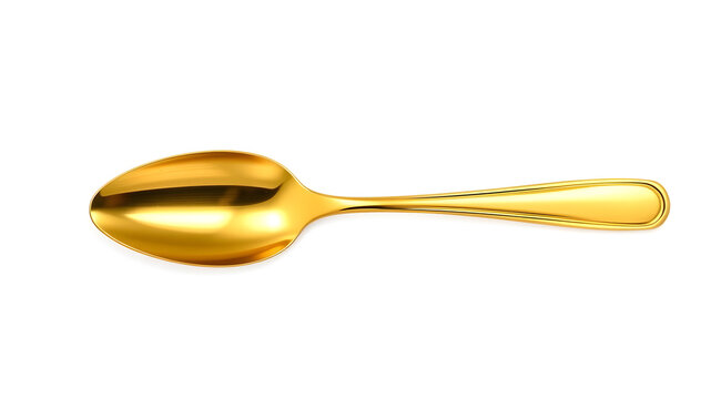 One shiny golden spoon isolated on white background, top view. Generative AI