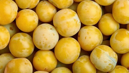 Fresh yellow plums gathered in a basket ready for market sale during summer harvest