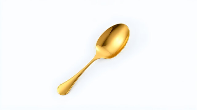 One shiny golden spoon isolated on white background, top view. Generative AI