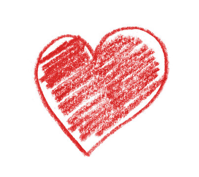 Hand drawn crayon heart shape isolated on transparent background, png file